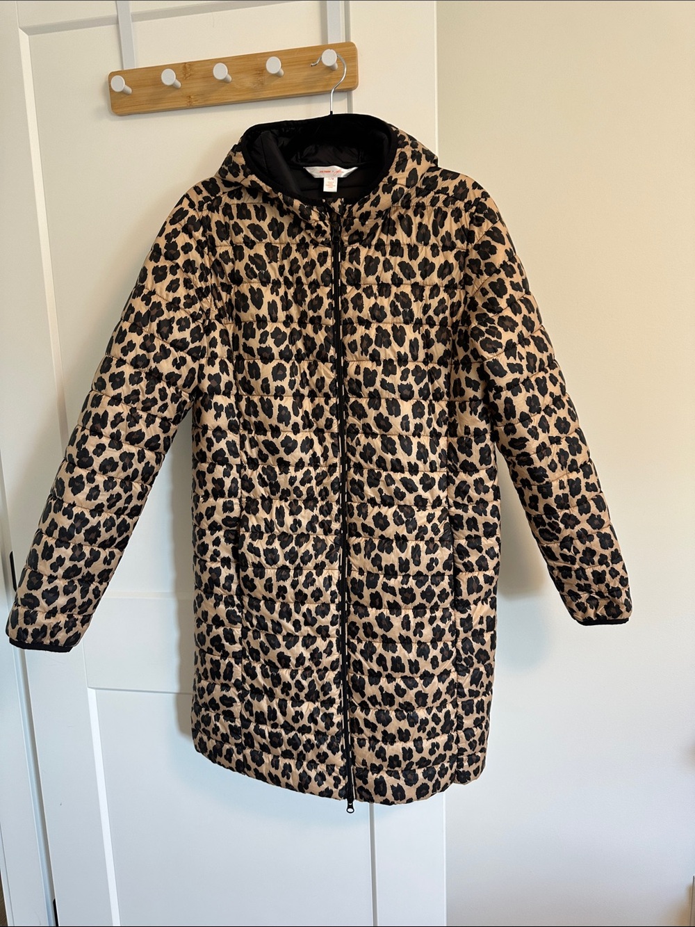 Joe fresh/jillian Harris Leopard Print Quilted Hooded Coat - Tan/Black